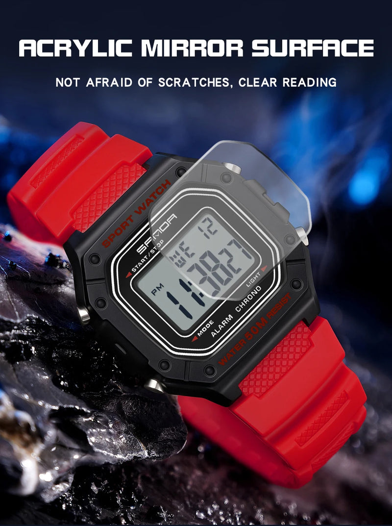 SANDA 2156 Men’s Military Sport Watch | Water-Resistant Digital Wristwatch with LED Display & Stopwatch