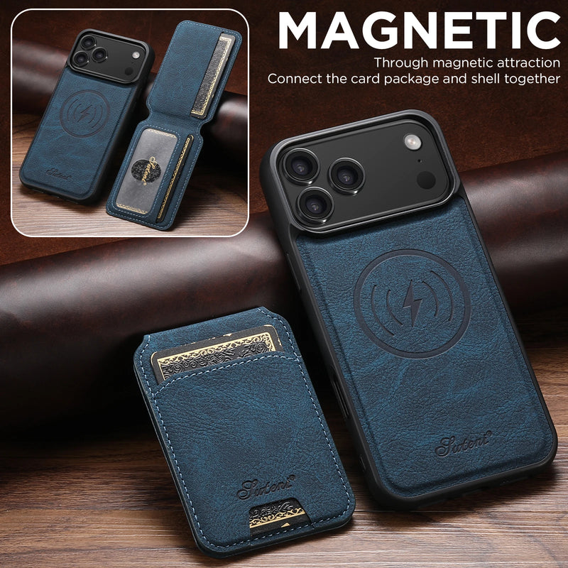 Magnetic Leather Wallet Phone Case with Card Holder & Stand – Wireless Charging Compatible for iPhone