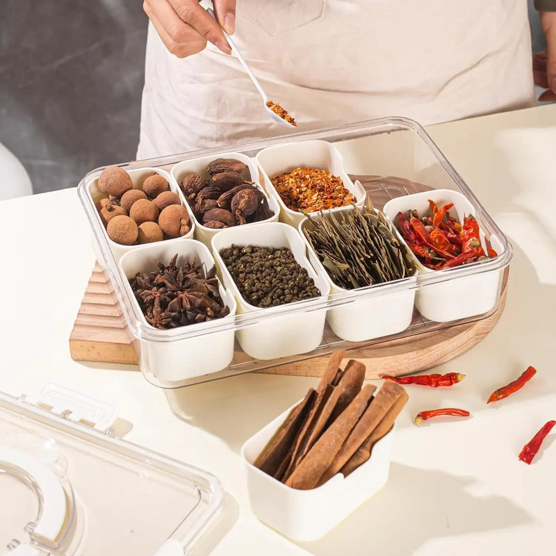 Kitchen Seasoning Storage Box | Multi-Grid Spice Organizer with Sealed Moisture-Proof Design | Salt & Spice Container Set