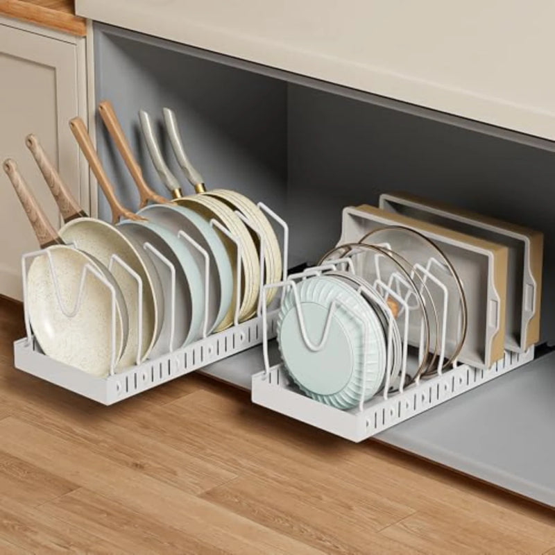 Adjustable Kitchen Pull-Out Pot Rack – Sliding Cupboard Organizer Tray for Pots, Pans & Dishes 🧺