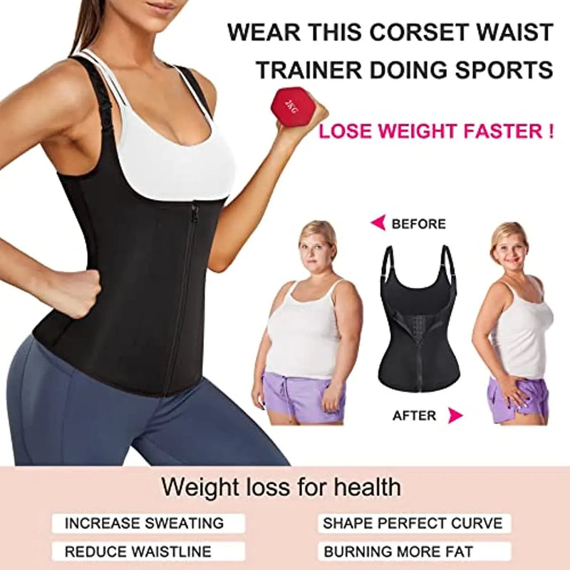Women's Waist Trainer Corset Vest – Adjustable Body Shaper with Zipper | Slimming Sauna Tank Top for Tummy Control & Posture Support