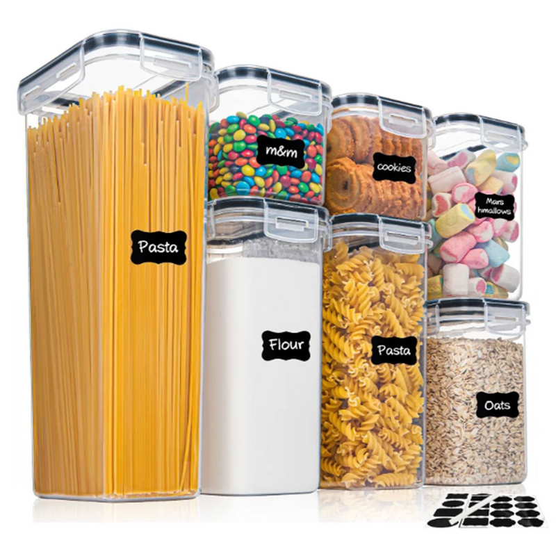 7-Piece Airtight Food Storage Container Set | BPA-Free Plastic Kitchen Organiser with Labels & Pen