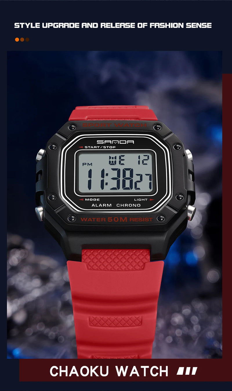 SANDA 2156 Men’s Military Sport Watch | Water-Resistant Digital Wristwatch with LED Display & Stopwatch
