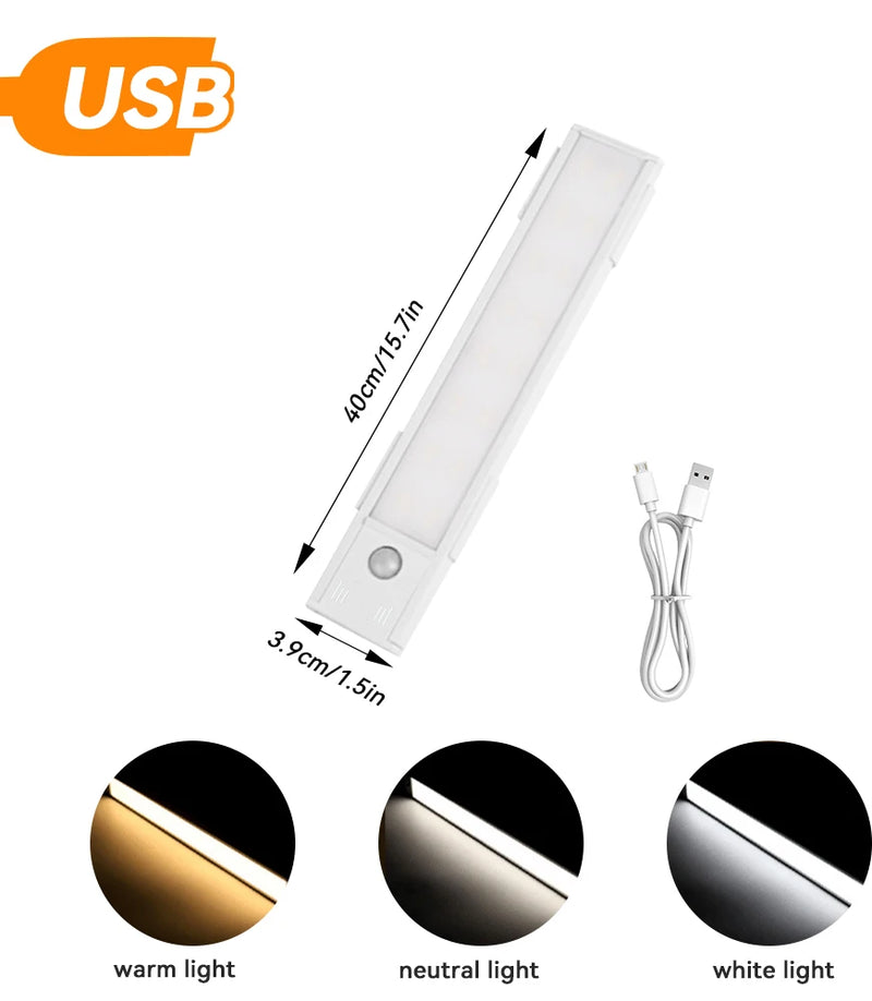 LED Motion Sensor Night Light – USB Rechargeable Under Cabinet Lighting for Kitchen, Bedroom & Wardrobe ✨