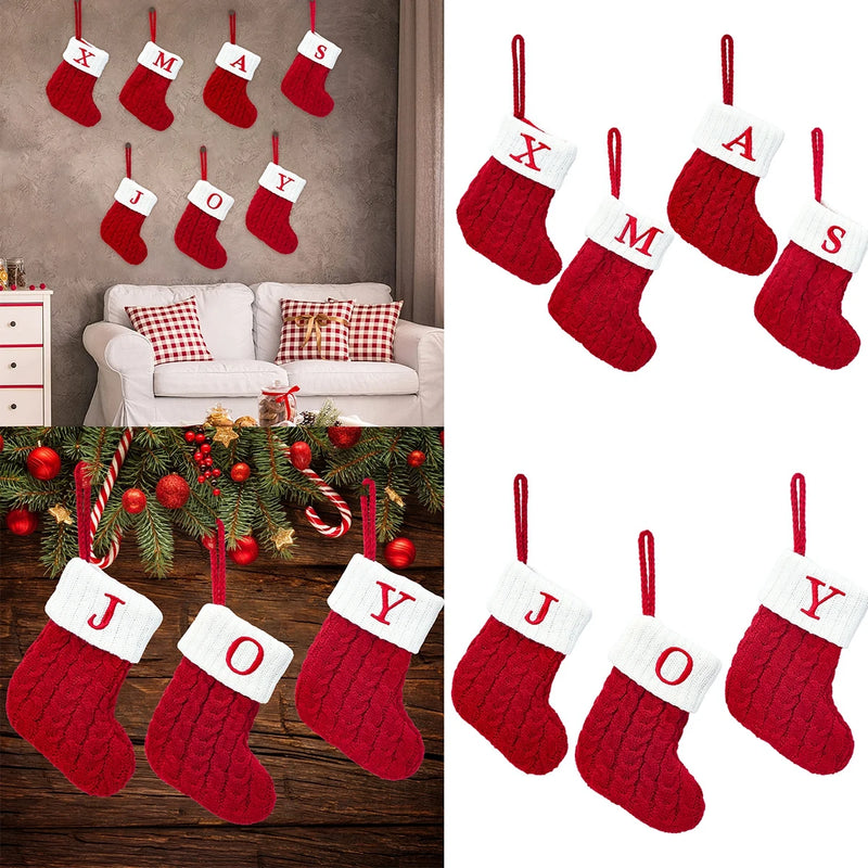 Knitted Christmas Socks with Snowflake & Letter Design | Festive Hanging Stockings for 2025–2026 Holiday Décor & Gifts