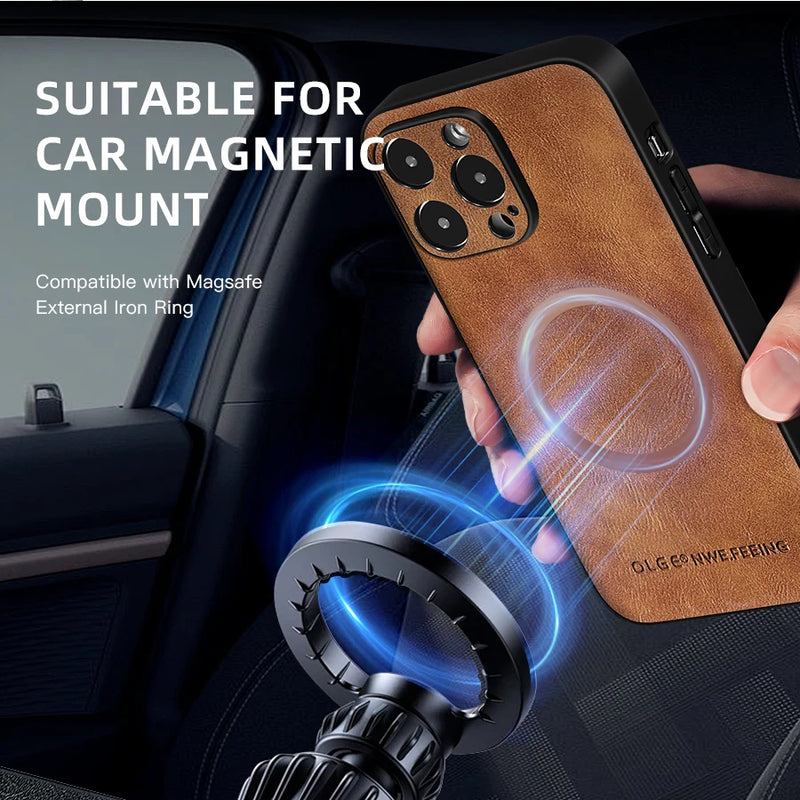 Luxury MagSafe Leather Case – Shockproof Magnetic PU Cover for iPhone 17 Pro Max / 16 / 15 / 14 / 13 / 12 / Plus Models 💼