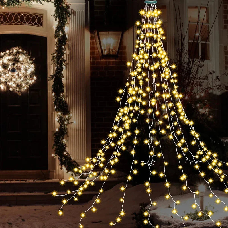 LED Waterfall Christmas Tree Top Lights – 1.5M/2M/3M Ring String Decoration