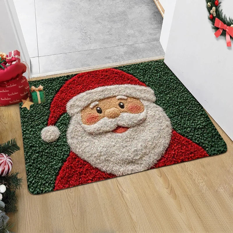 Christmas Door Mat | Santa Claus & Gingerbread Design | Red Holiday Welcome Mat for Indoor & Outdoor Use