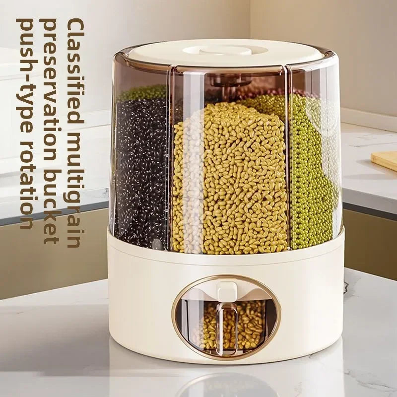 Rotating Sealed Grain & Rice Storage Container – Moisture-Proof, Insect-Proof Multi-Compartment Kitchen Dispenser