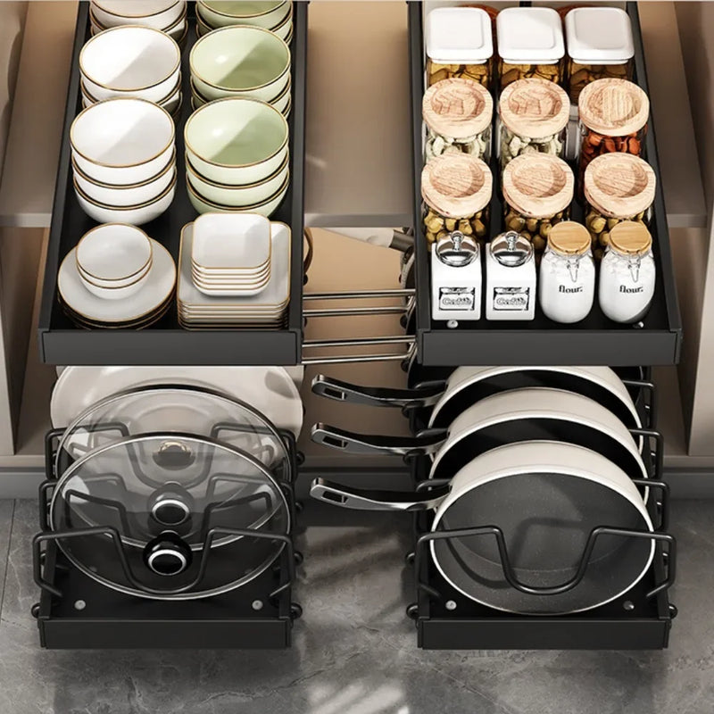 Adjustable Kitchen Pull-Out Pot Rack – Sliding Cupboard Organizer Tray for Pots, Pans & Dishes 🧺
