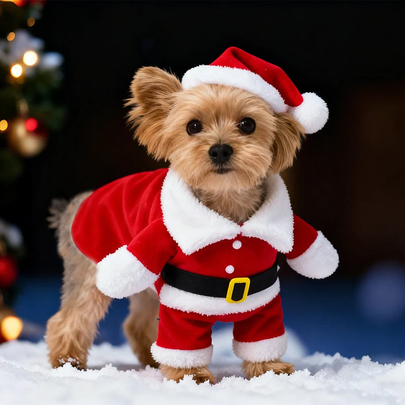 Christmas Santa Claus Pet Costume – Soft Fleece Holiday Outfit for Small Dogs & Cats 🎅🐾