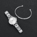 Elegant Women’s Quartz Watch Set | 2-Piece Stainless Steel Watch & Love Bracelet | Fashion Casual Gift Set