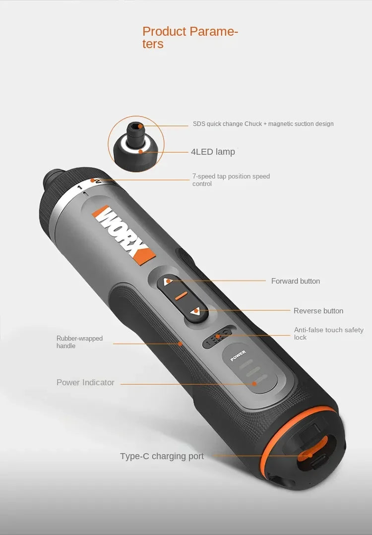WORX WX242 4V Smart Cordless Electric Screwdriver Set | 30-Bit Rechargeable Mini Power Tool
