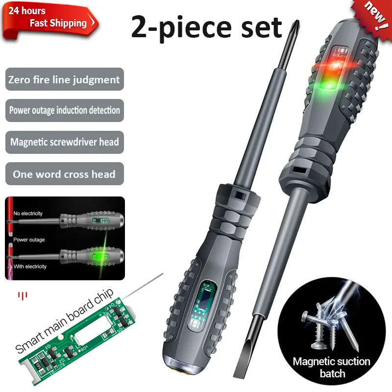 2-Piece Voltage Tester Screwdriver Set | 12–220 V AC/DC | Magnetic Electrician Test Pen