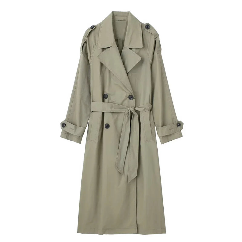 Willshela Women’s Double-Breasted Trench Coat | Elegant Long Belted Overcoat with Lapel Collar & Vintage Design