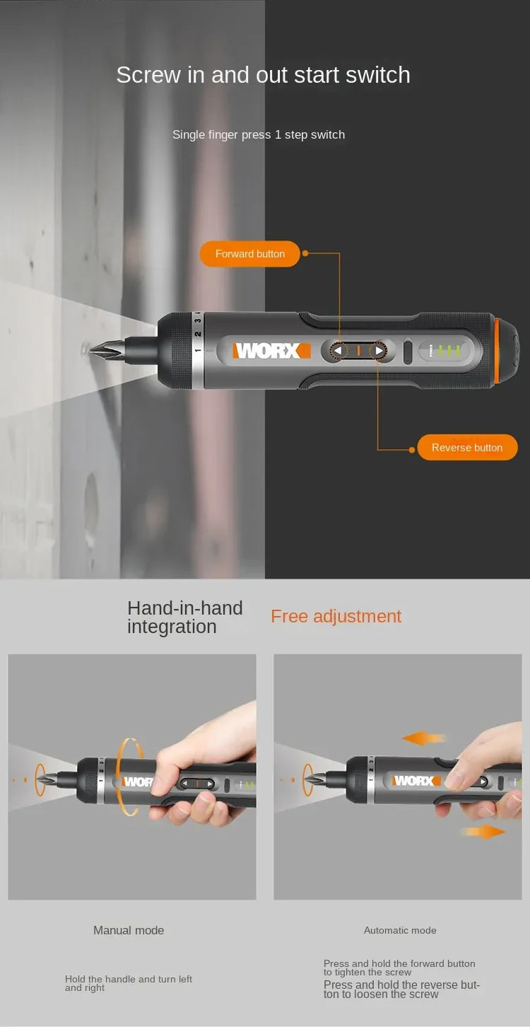 WORX WX242 4V Smart Cordless Electric Screwdriver Set | 30-Bit Rechargeable Mini Power Tool