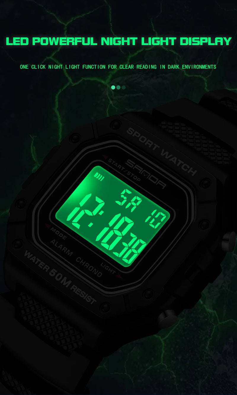 SANDA 2156 Men’s Military Sport Watch | Water-Resistant Digital Wristwatch with LED Display & Stopwatch