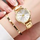 Elegant Women’s Quartz Watch Set | 2-Piece Stainless Steel Watch & Love Bracelet | Fashion Casual Gift Set