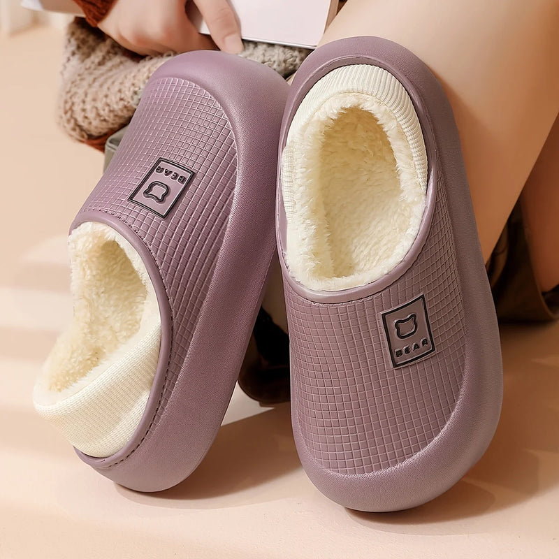Women’s Winter Fleece-Lined Warm Slippers – Thick Sole, Non-Slip Indoor Comfort