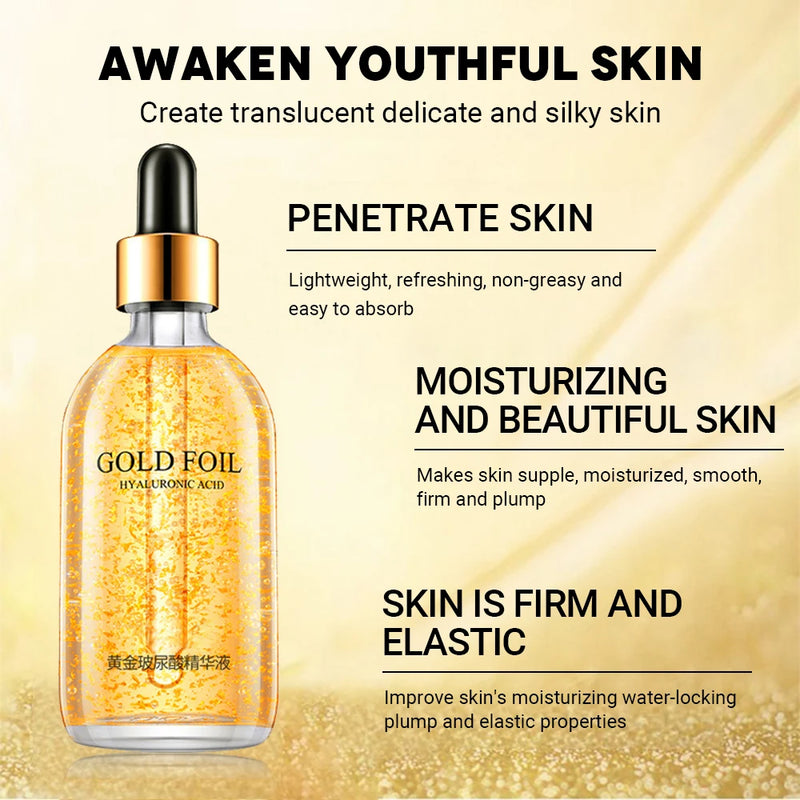 24K Gold Hyaluronic Acid Face Serum | Anti-Ageing Collagen Essence with Niacinamide | Brightening & Firming Skin Care (100 ml)