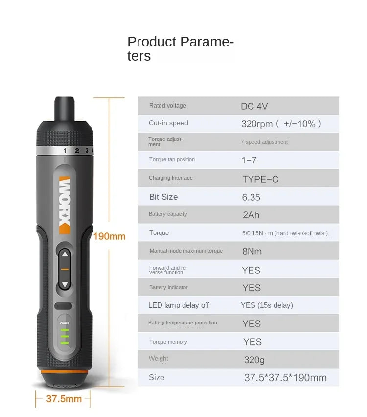 WORX WX242 4V Smart Cordless Electric Screwdriver Set | 30-Bit Rechargeable Mini Power Tool