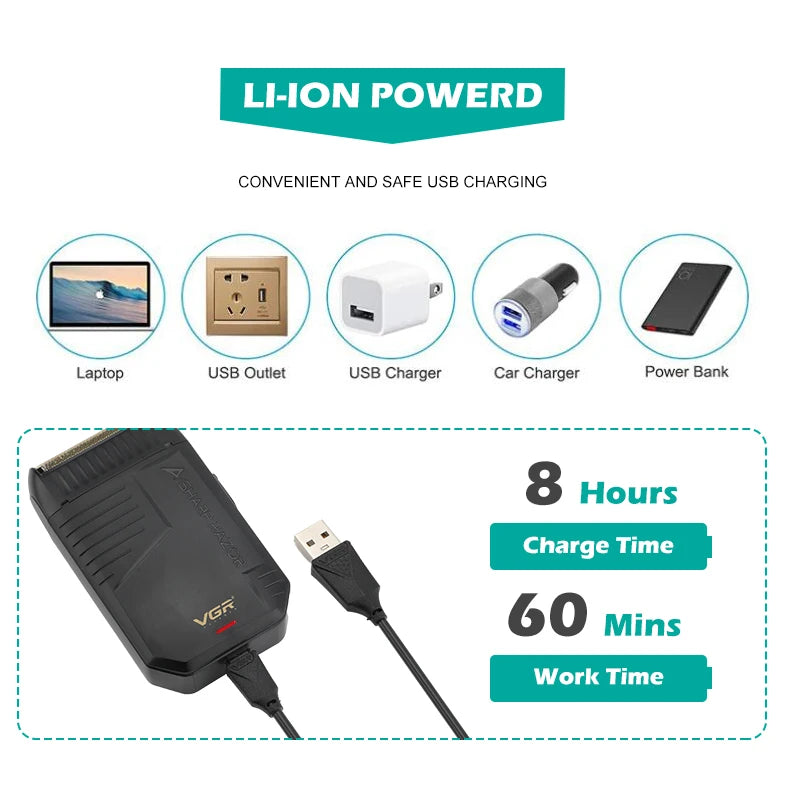 VGR V-375 Professional Foil Shaver – Rechargeable Electric Razor & Beard Trimmer for Men