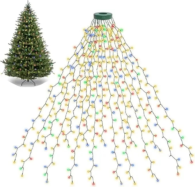 LED Waterfall Christmas Tree Top Lights – 1.5M/2M/3M Ring String Decoration