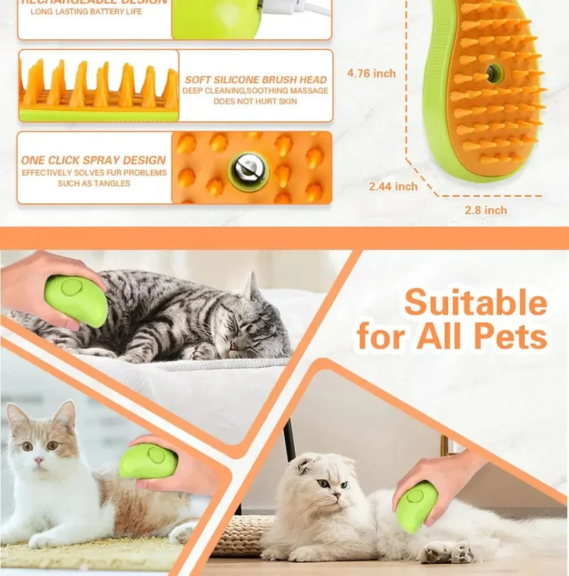 3-in-1 Electric Pet Steam Brush – Grooming, Massage & Cleaning Tool for Cats and Dogs