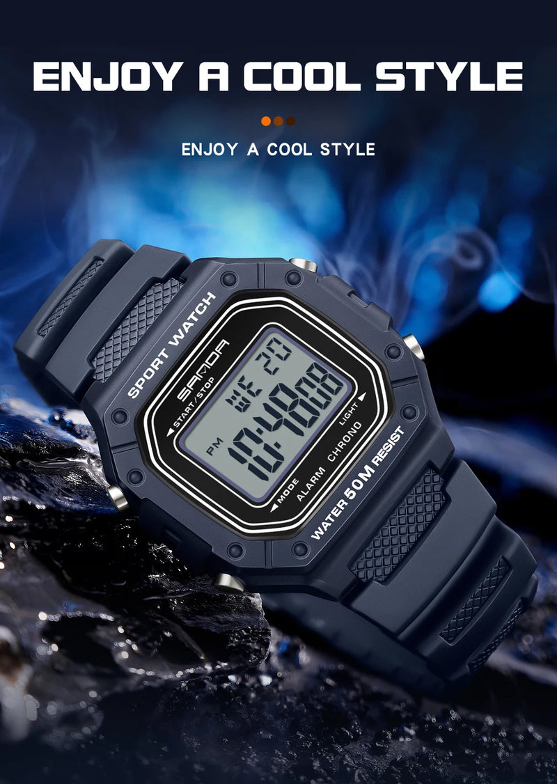 SANDA 2156 Men’s Military Sport Watch | Water-Resistant Digital Wristwatch with LED Display & Stopwatch