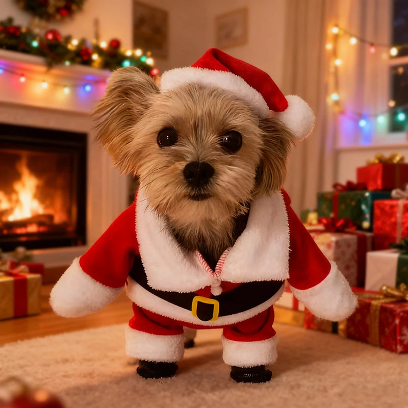 Christmas Santa Claus Pet Costume – Soft Fleece Holiday Outfit for Small Dogs & Cats 🎅🐾