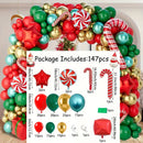 137PCS Christmas Balloon Decoration Set | Red, Green & White Balloon Arch Kit with Candy Cane & Foil Balloons