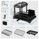 2-Tier Dish Drying Rack | Metal Dish Drainer with Drain Basket & Rotating Water Outlet | Kitchen Countertop Organizer