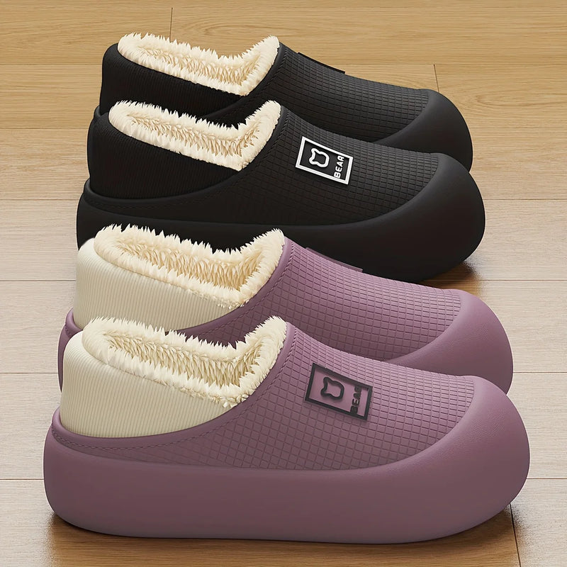 Women’s Winter Fleece-Lined Warm Slippers – Thick Sole, Non-Slip Indoor Comfort