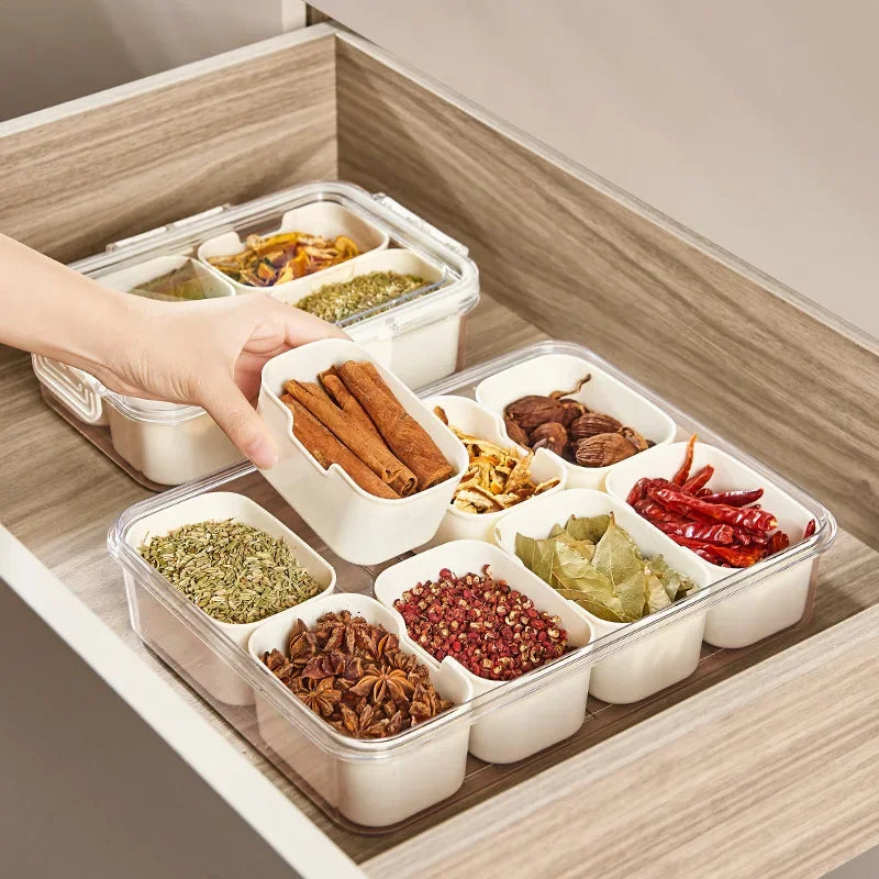 Kitchen Seasoning Storage Box | Multi-Grid Spice Organizer with Sealed Moisture-Proof Design | Salt & Spice Container Set