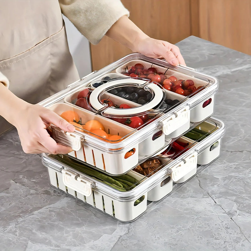 Portable Snack Tray with Handle – Multi-Compartment Food Storage Box for Travel, Parties & Refrigerator Organization