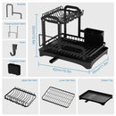 2-Tier Dish Drying Rack | Metal Dish Drainer with Drain Basket & Rotating Water Outlet | Kitchen Countertop Organizer